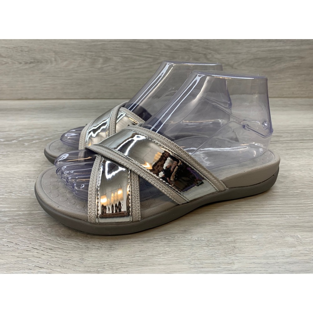 Vionic Merced Silver Metallic Slide Sandals Women's 6 Orthotic Support - Picture 3 of 10